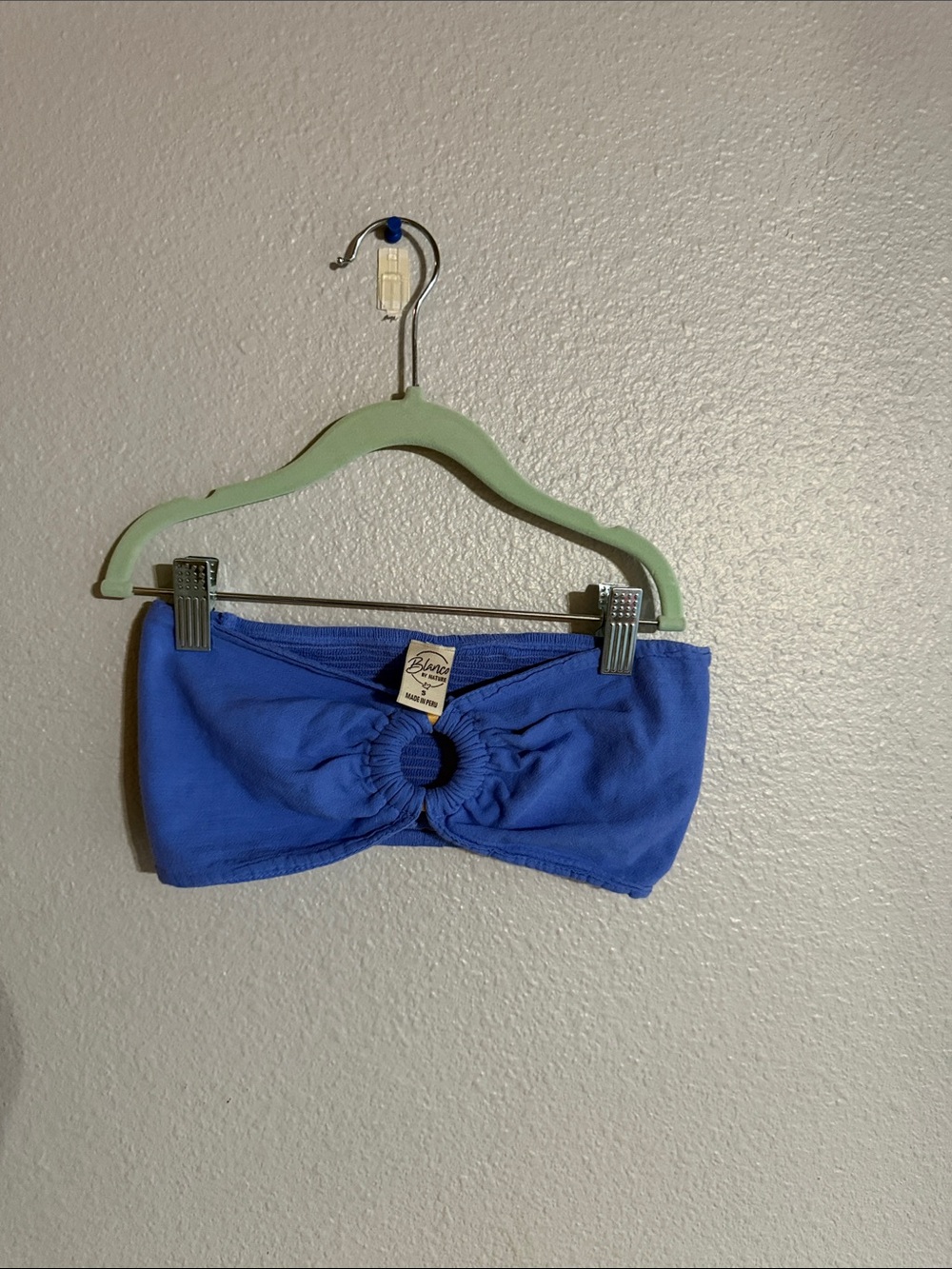 Blue Ruched Bandeau Tube Top with Center Ring